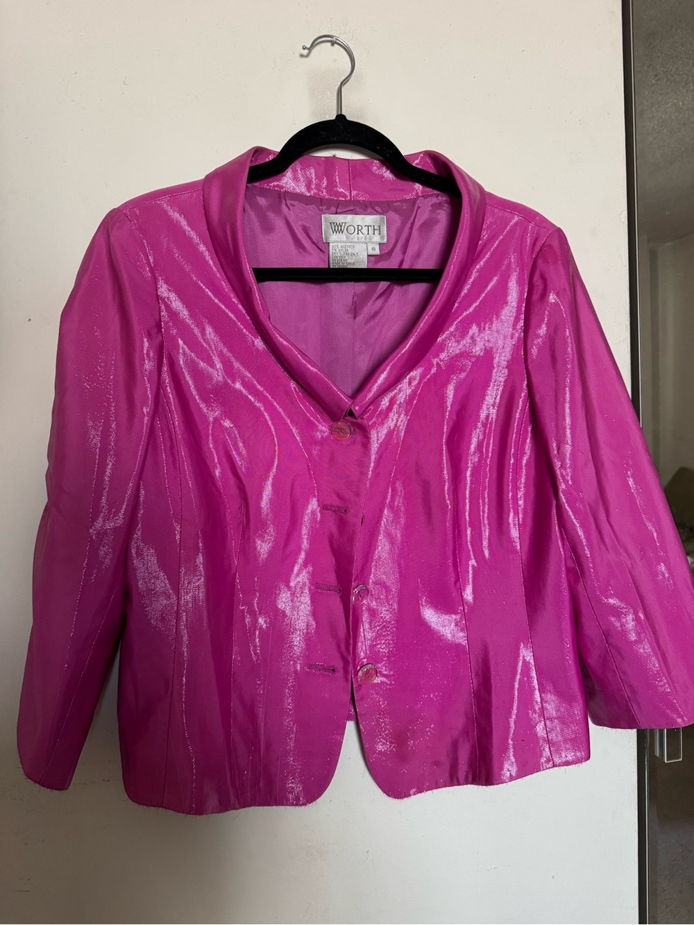 Worth Shimmering Hot Pink Satin Blazer